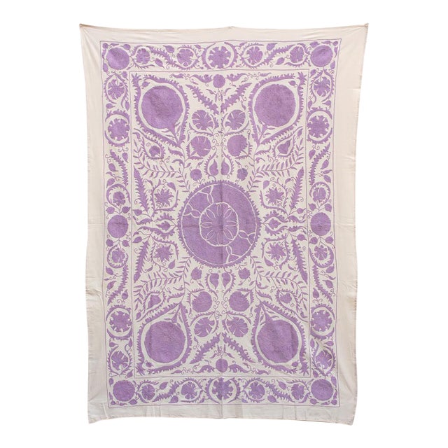 Lavender Pomegranate Hand-Embroidered Suzani Throw For Sale