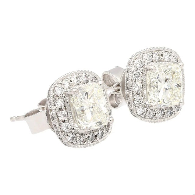 Mid-Century Modern 1990s Gia Certified 3 Carat Total Radiant Cut Diamond Stud Earrings in 18k White Gold, A Pair For Sale - Image 3 of 10