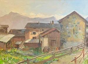 Henri Fehr, Rural Village, Oil on Canvas