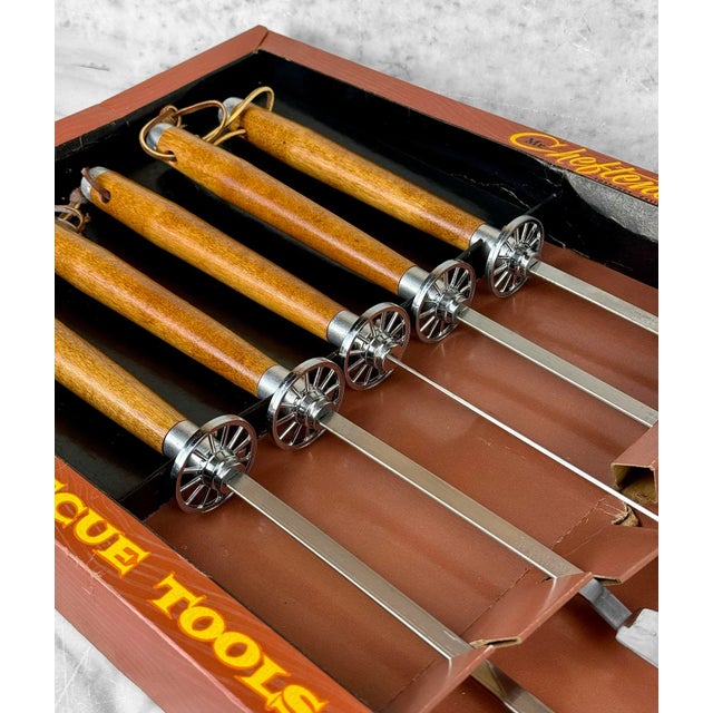 Wood Mid-Century California Atomic 5pc Walnut & Stainless Steel Barbecue Grilling Tools For Sale - Image 7 of 7