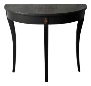 Ethan Allen Demilune Console Table, Hand Refinished, Matte Black, Dark Romance