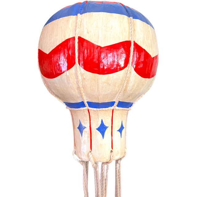 Mid 20th Century Vintage French-Style Hot Air Balloon Sculpture – Handcrafted Papier-Mâché, Tole & Rope – Patriotic Folk Art Hanging Object For Sale - Image 5 of 9