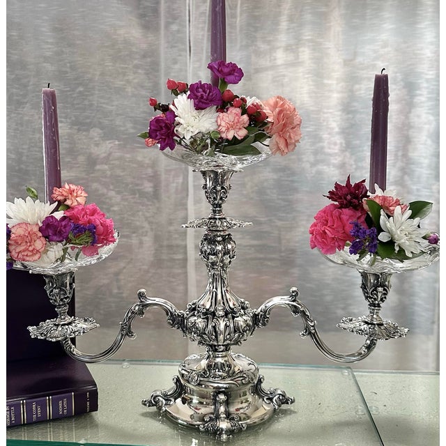 Mid 20th Century Vintage Reed and Barton Epergene Candelabra With Glass Liners - 4 Piece Set For Sale - Image 5 of 10