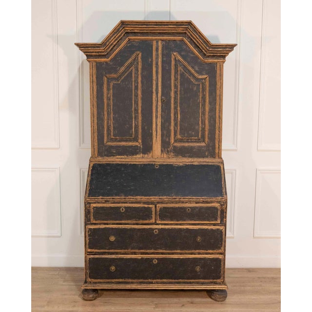 Baroque Secretary with Black Exterior and Blue Interior, Circa 1760 For Sale - Image 11 of 16