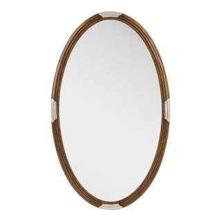 Walnut Art Deco Oval Mirror For Sale