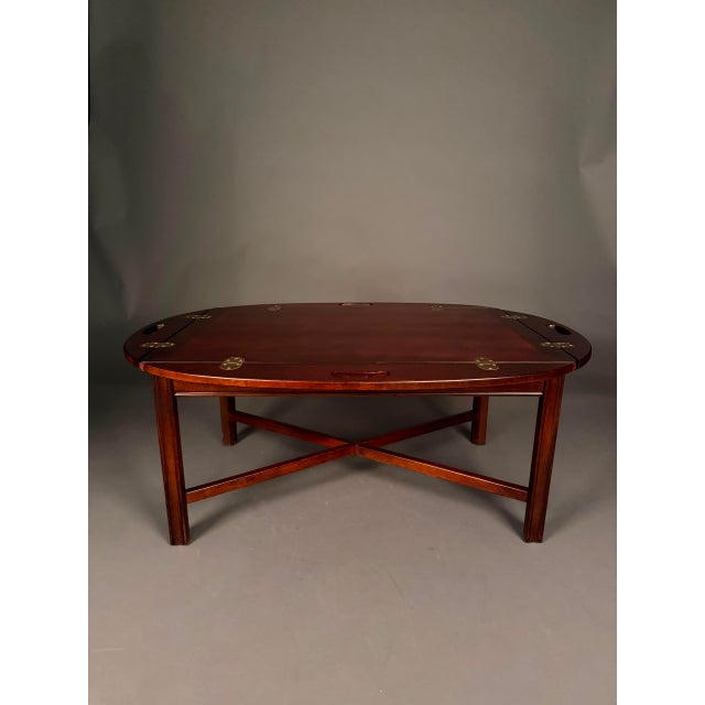 Vintage English Mahogany Butler’s Drop-Leaf Tray Coffee Table With Brass Hinges For Sale - Image 17 of 18