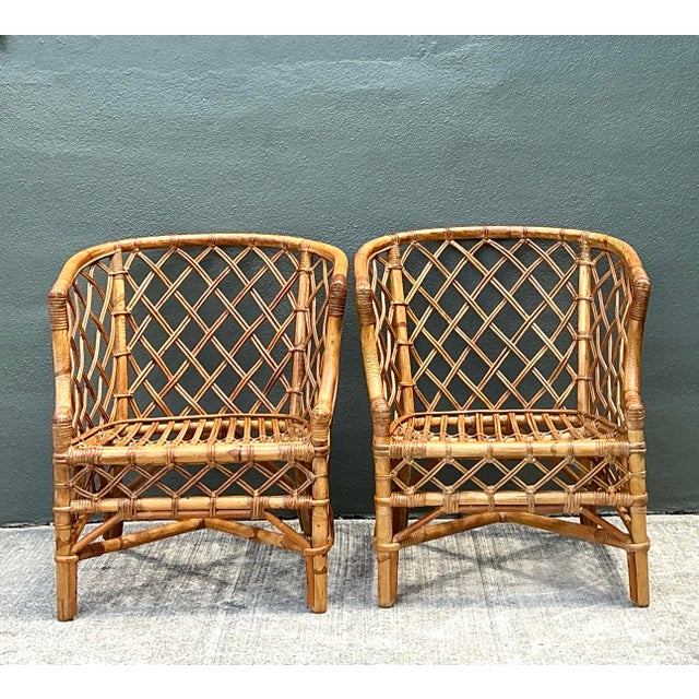 Vintage Trellis Rattan Lounge Chairs - A Pair For Sale - Image 12 of 12