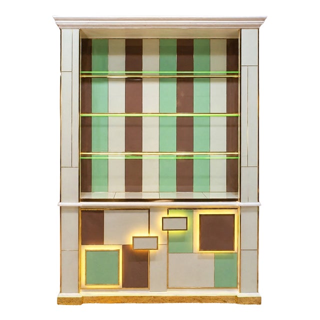 Illuminated Glass Bookcase, 1980s For Sale