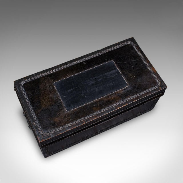 Wood Antique Windsor Trunk, English, Leather, Camphorwood Chest, High Victorian, 1870 For Sale - Image 7 of 11