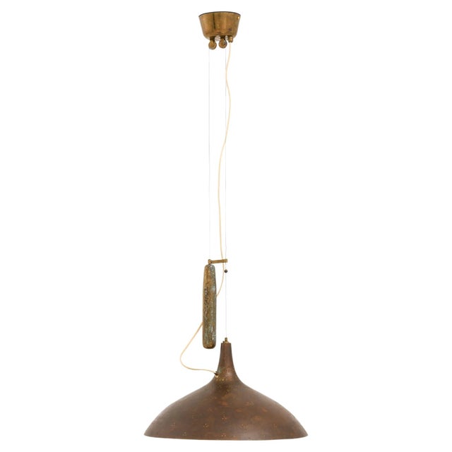 Ceiling Lamp in Brass and Glass attributed to Paavo Tynell, 1950s For Sale - Image 10 of 10