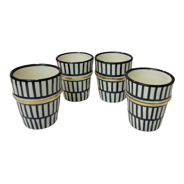 Moroccan Gold 14k Beldi Cups Tea Glasses With Border on Gold Brass Set of 4 Cups For Sale - Image 3 of 4