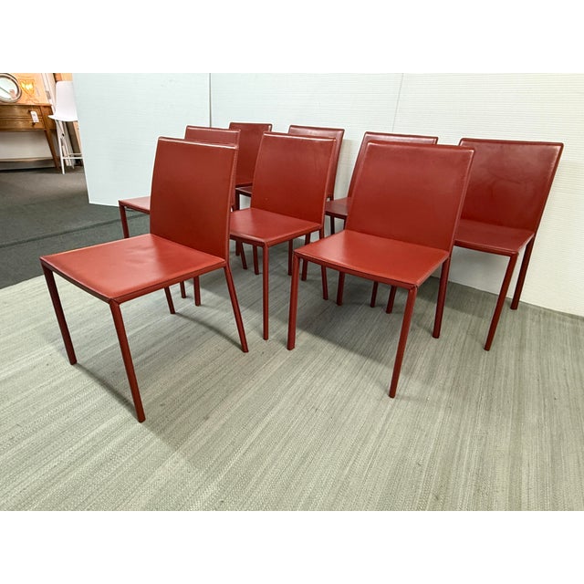 Italian Italian Oxblood Leather Dining Side Chairs, Set of Eight For Sale - Image 3 of 12