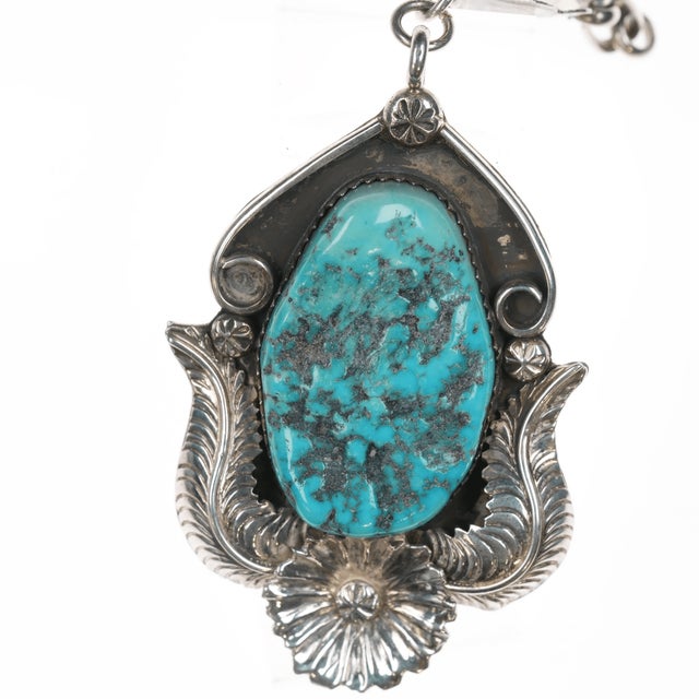 Contemporary Nora Nelson Navajo Sterling and turquoise pendant necklace For Sale - Image 3 of 9