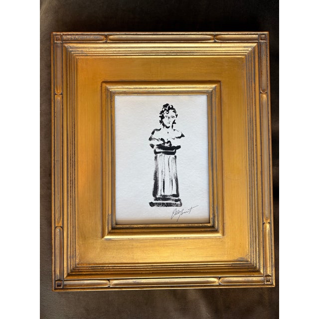 2020s 2026 Elle Yount Classical Sculpture Bust on Pedestal Painting in Black on White in Gold Plein Air Frame For Sale - Image 5 of 5