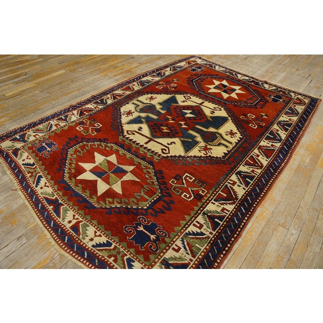 Traditional Awesome Red and Ivory Color With Geometric Design Antique Caucasian Rug For Sale - Image 3 of 4
