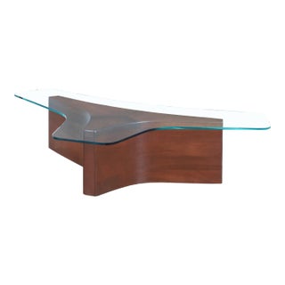 Mid-Century Walnut and Glass Biomorphic Coffee Table by Harvey Probber, 1960s For Sale