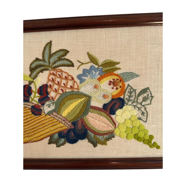 Mid-Century Modern Cornucopia Crewel Artwork For Sale - Image 3 of 8