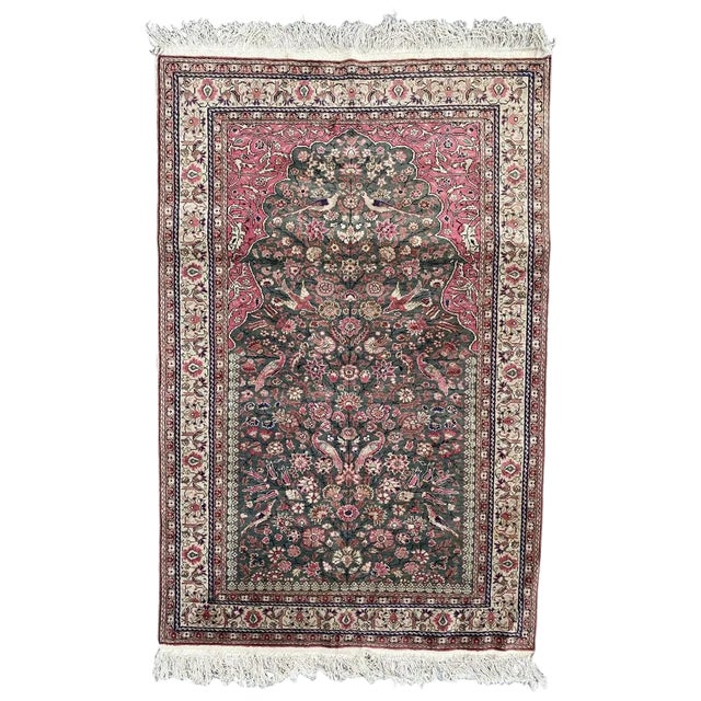 Vintage Silk Turkish Rug For Sale