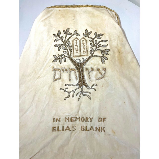 Figurative Rare Antique Hand Embroidered Judaica Jewish Memorial Torah Mantel Scroll Cover For Sale - Image 3 of 10