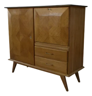 Oak Secretary Sideboard with Leather Top and Compass Feet, 1960s