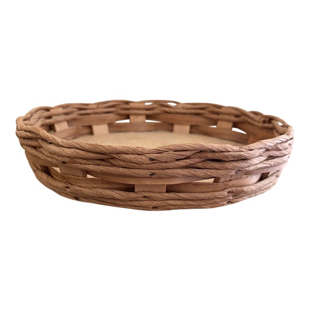 Late 20th Century Round Woven Oak Casserole Serving Basket For Sale