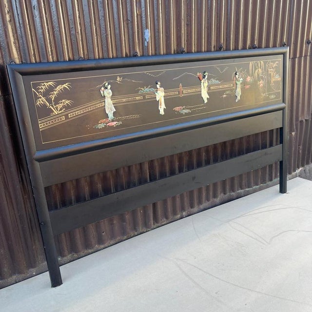 Black Laquered Chinoiserie Head Board For Sale - Image 5 of 11