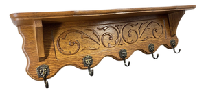 French Style Coat Rack in Oak with Hooks