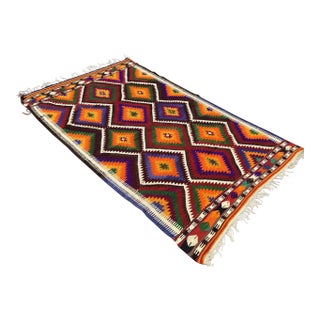 Bright Color Vintage Turkish Kilim Rug, 57" X 96" For Sale
