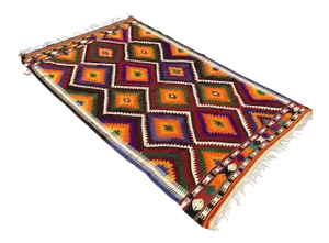 Bright Color Vintage Turkish Kilim Rug, 57" X 96"