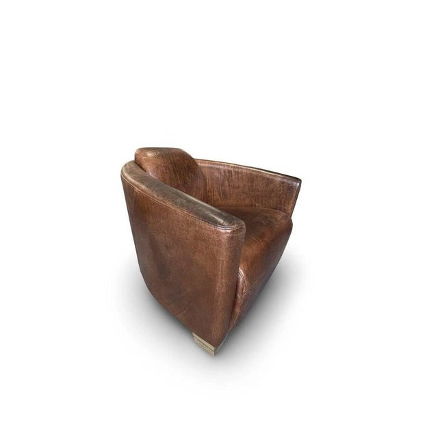 Brown Cigar Brown Leather Aviator Club Armchair For Sale - Image 8 of 18