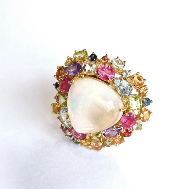 Metal Bochic “Orient” Opal & Multi Gem Cluster Ring Set In 18K Gold & Silver, Size 9.5 For Sale - Image 7 of 12