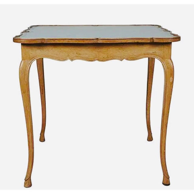 Early 20th Century Early 20th Century One-of-a-Kind Custom Powder-Blue Leather French Louis XV Style Game Table For Sale - Image 5 of 6