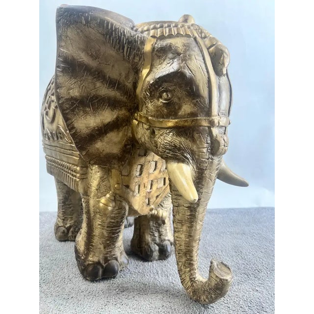 English Large Sculptural Elephant Table Base in Carved Resin W Antique Gilt Finish For Sale - Image 3 of 15