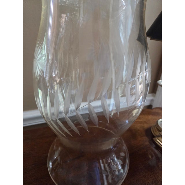 Vintage Etched Glass Hurricane For Sale - Image 11 of 11