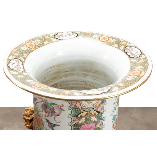 Pair of Chinese Rose Medallion Palace Vases on Stands For Sale - Image 9 of 13