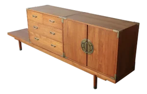 Mid Century Teak Bench With Cabinets - Johnson Furniture
