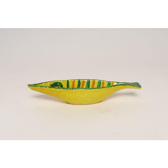 Italian Modernist Yellow, Orange, and Green Glazed Ceramic Fish Form Vide Poche For Sale - Image 4 of 14