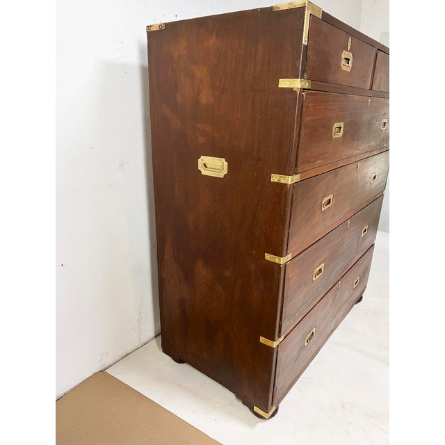 19th Century Antique 19th Century British Campaign Tall Chest, Mahogany With Brass Hardware For Sale - Image 5 of 10