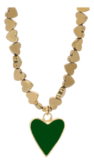 Green Heart Pendant Gold Hematite Stone Heart Shape Chain Necklace