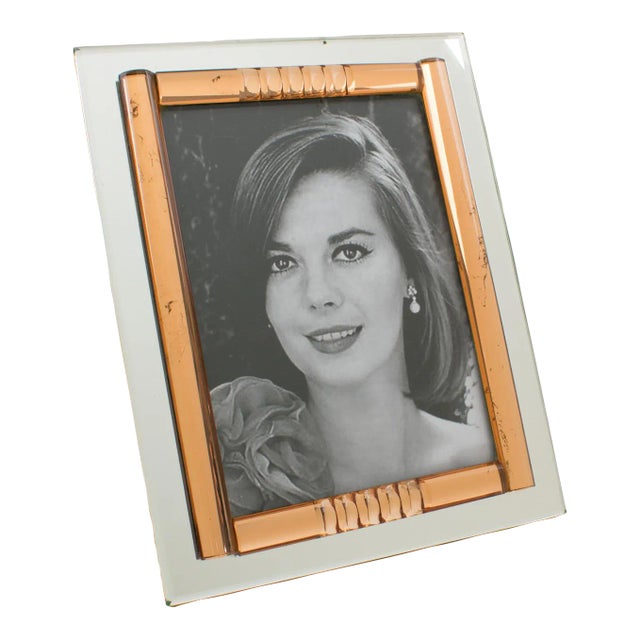 French Copper Pink and Silver Mirrored Glass Picture Frame, 1940s For Sale