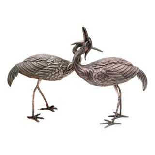 Silver Cranes with Embossed Applications, Set of 2 For Sale