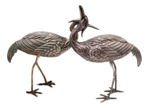 Silver Cranes with Embossed Applications, Set of 2