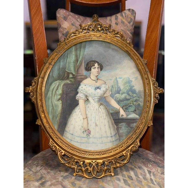 Eduard Ender, Portrait of a Young Lady, 19th Century, Watercolor For Sale - Image 7 of 9