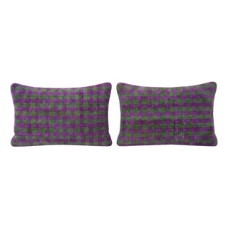 Turkish Wool Lumbar Kilim Pillow Cover 16'' X 24'' - Set of Two For Sale