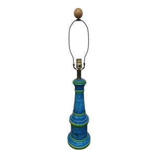 VTG Mid-Century Modern Turquoise Blue Bitossi Table Lamp Italian Pottery - Works For Sale