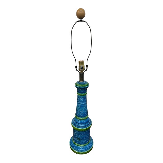 VTG Mid-Century Modern Turquoise Blue Bitossi Table Lamp Italian Pottery - Works For Sale