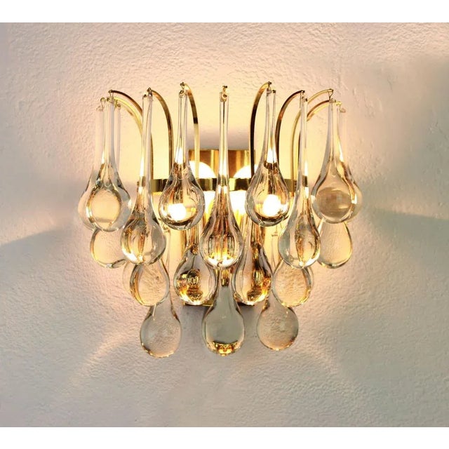 Large Golden Gilded Brass and Crystal Sconces from Palwa, Germany, 1970s, Set of 2 For Sale - Image 3 of 6