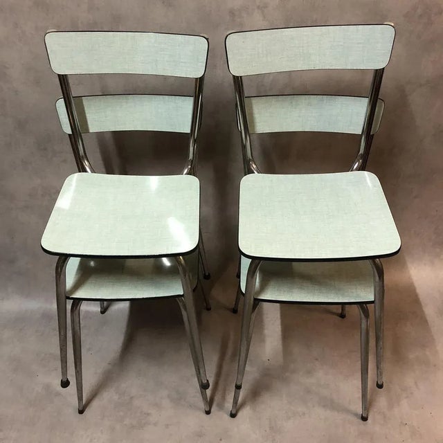 Mid-Century Modern Pale Green Formica Side Chairs, 1950s, Set of 4 For Sale - Image 3 of 14