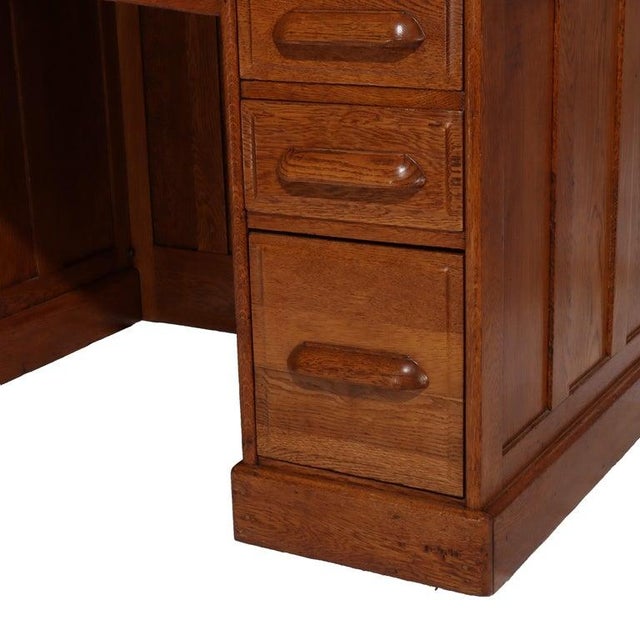 Antique Oak S-Roll Top Single Pedestal Desk C1910 For Sale - Image 6 of 14