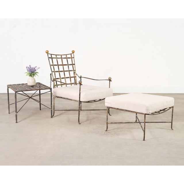 Mid-Century Modern Mario Papperzini Amalfi Iron Garden Lounge Chair + Ottoman For Sale - Image 3 of 18